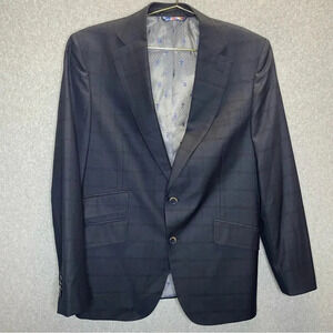 Robert Graham Wool/Silk Blend Windowpane Navy Blue Blazer Suit Jacket